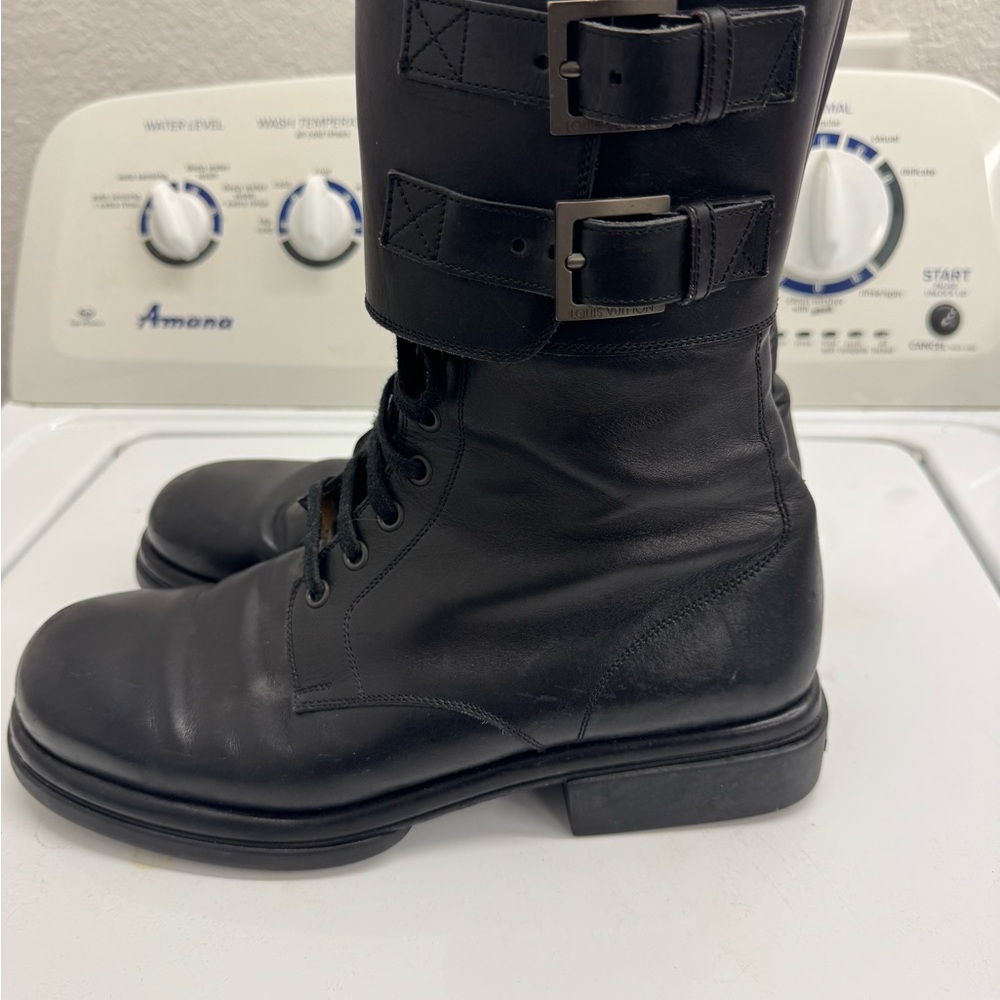 Louis Vuitton Black Leather Buckle Boots